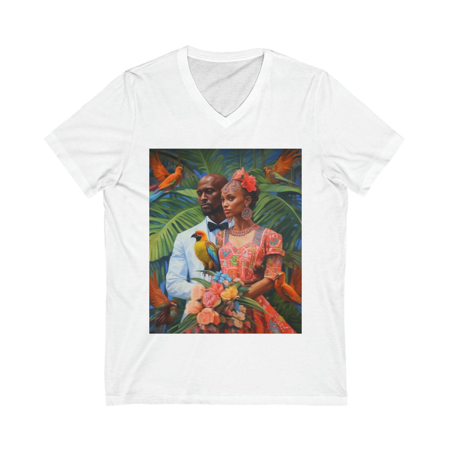 Tropical Bride Unisex Jersey Short Sleeve V-Neck Tee