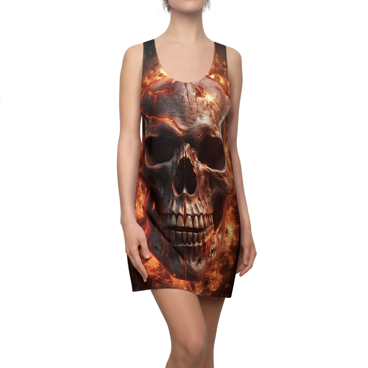 Flaming Skull Women's Cut & Sew Racerback Dress (AOP)