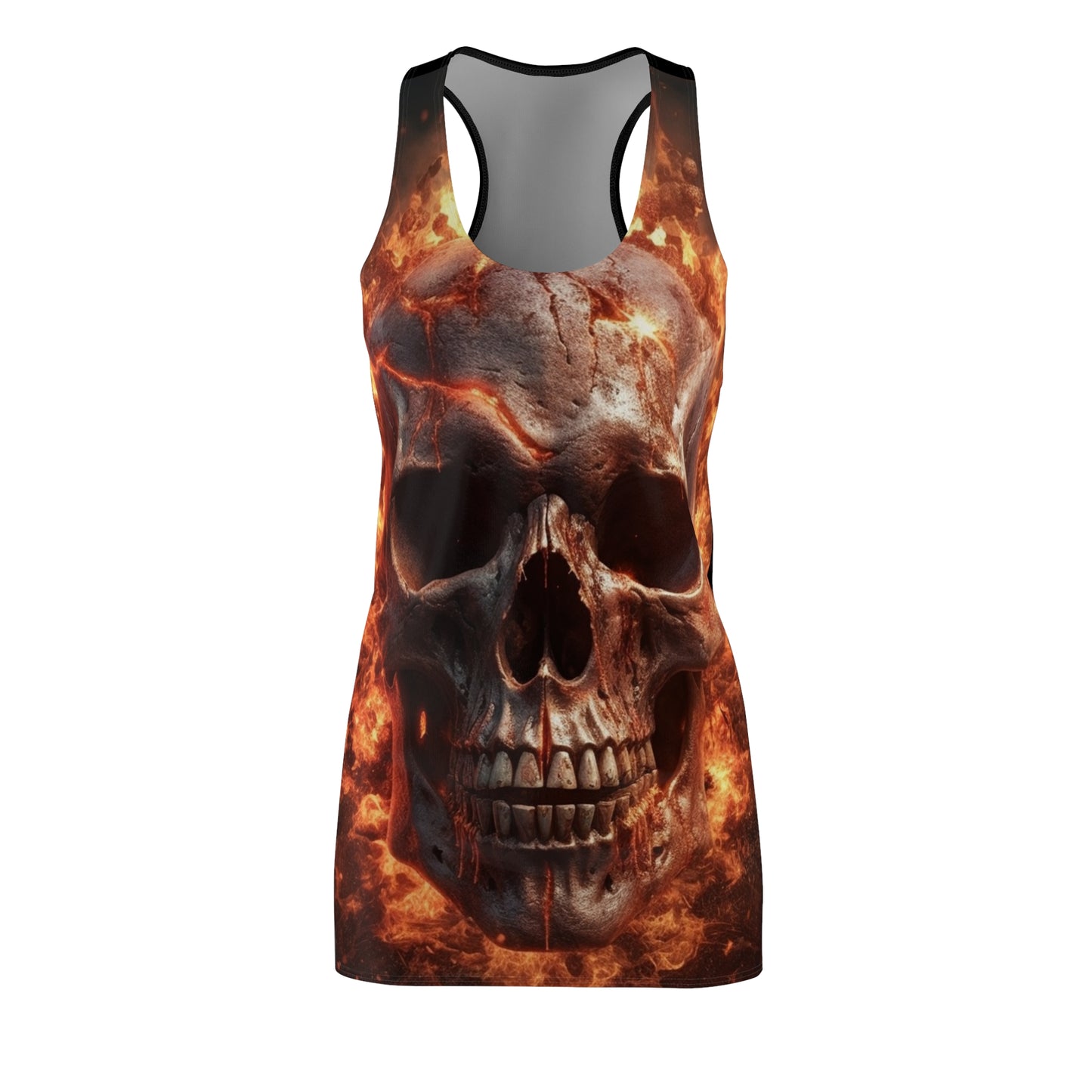 Flaming Skull Women's Cut & Sew Racerback Dress (AOP)