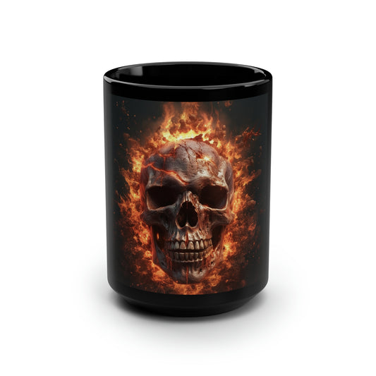 Flaming Skull Black Mug, 15oz