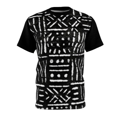 Mud cloth T-shirt with black sleeves